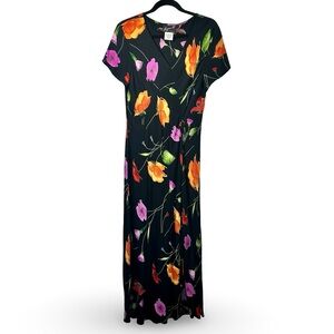 Benjamin A. Vintage Short Sleeve Floral Maxi Dress Size 14 Feminine Y2K 90s 80s